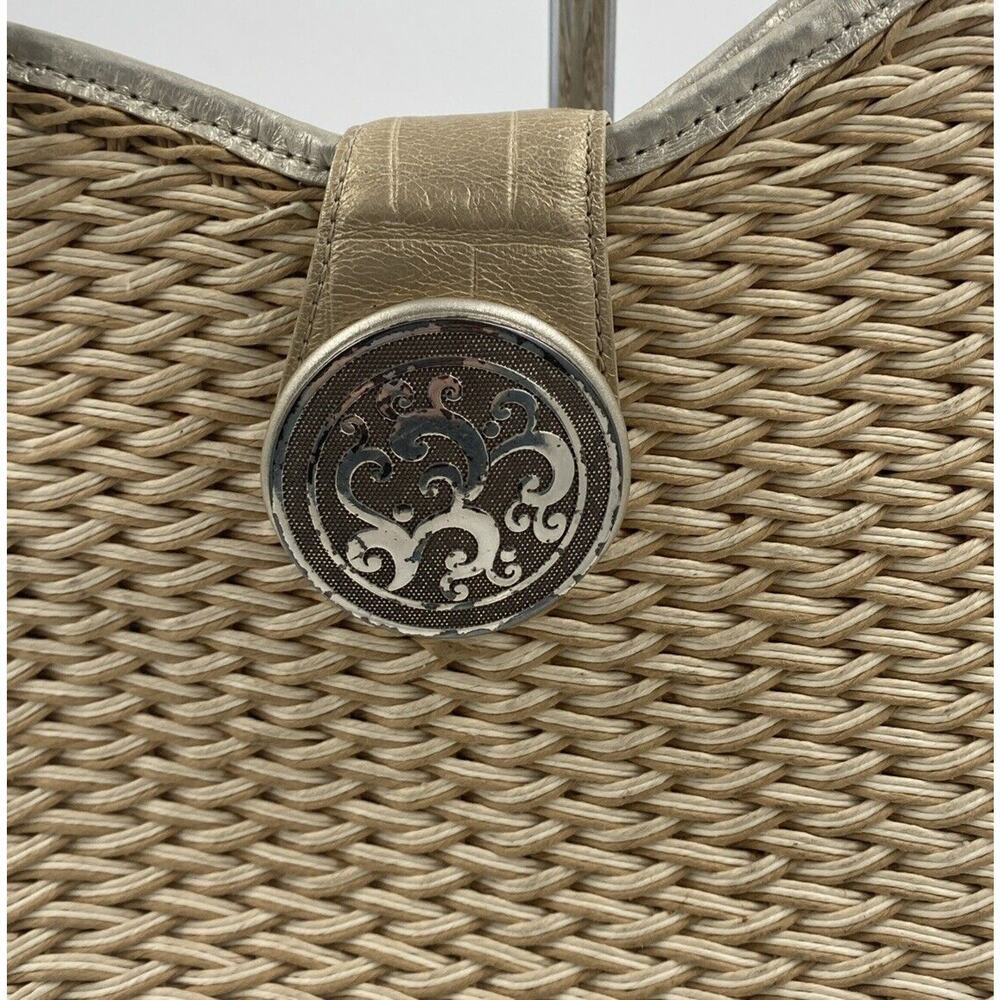 Brighton Jani Straw and Patent Leather Shoulder Bag with Medallion Clasp - Picture 3 of 11
